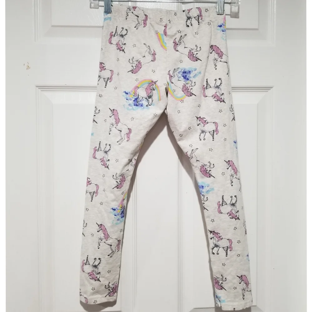 Heather Grey Rainbow Unicorn Print Elastic Waistband Jersey Cotton Legging